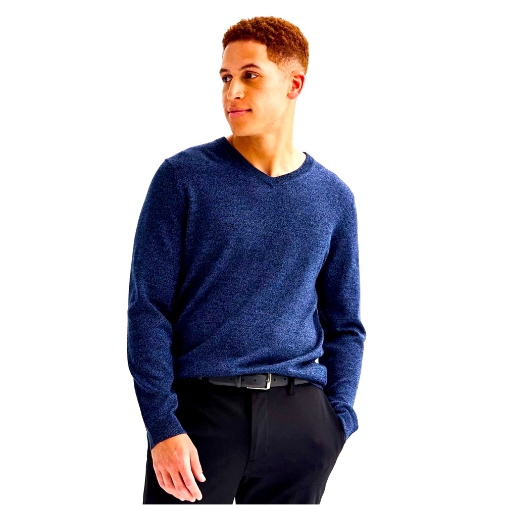 NEW Apt 9 Seriously Soft MEDIUM TALL Navy Blue Merino Wool Blend V-Neck Sweater